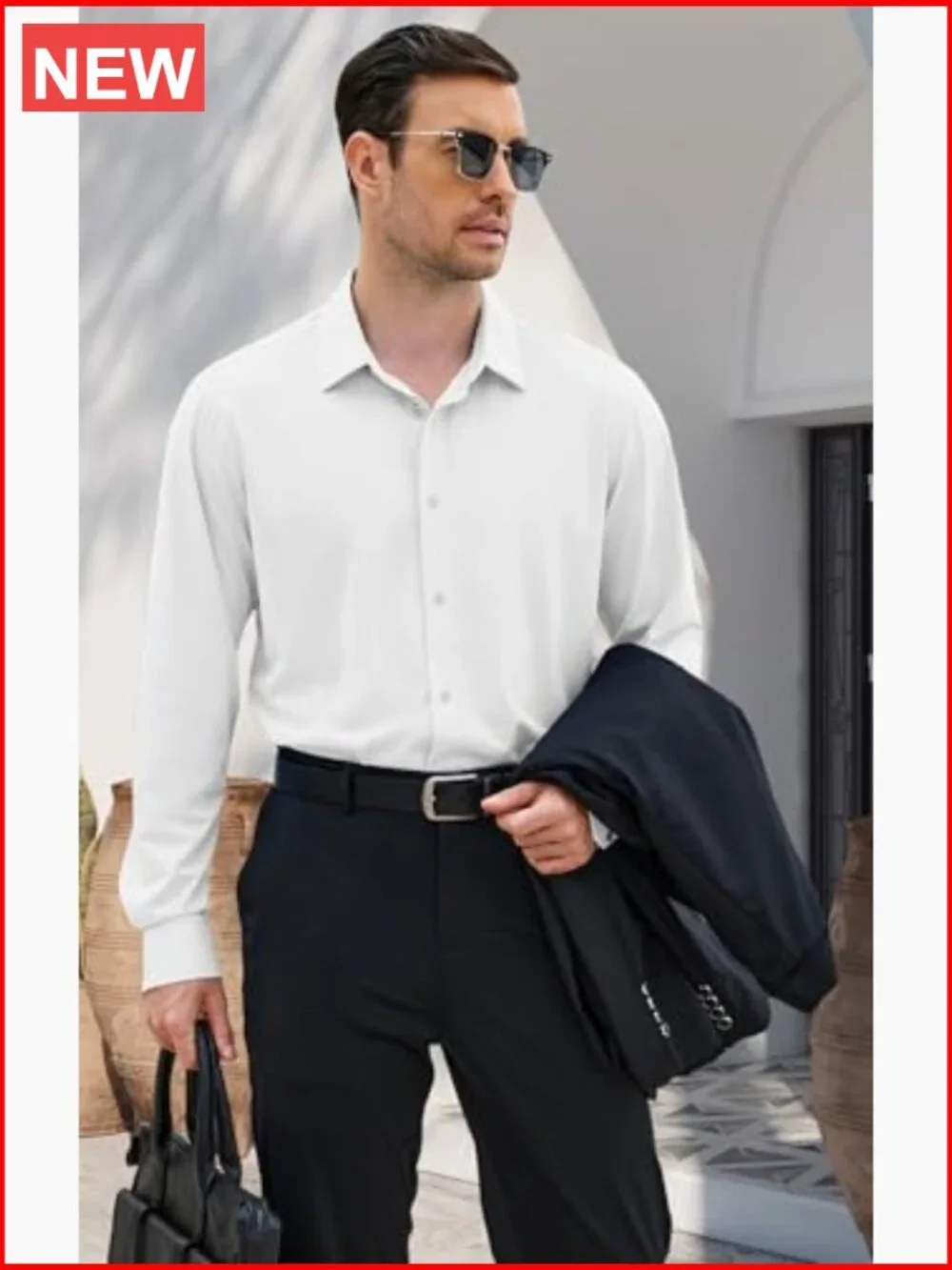Men's Cotton Blend Button Down Dress Shirt Wrinkle Free Regular Fit Long Sleeve - Picture 4 of 7